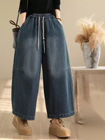 Retro Distressed Fleece Lined Wide Leg Jeans for Women | Winter Denim
