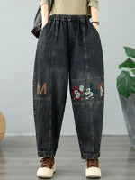 Sylish Weekend Embroidered Denim Harem Pants