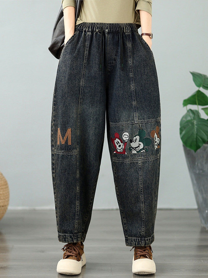 Sylish Weekend Embroidered Denim Harem Pants