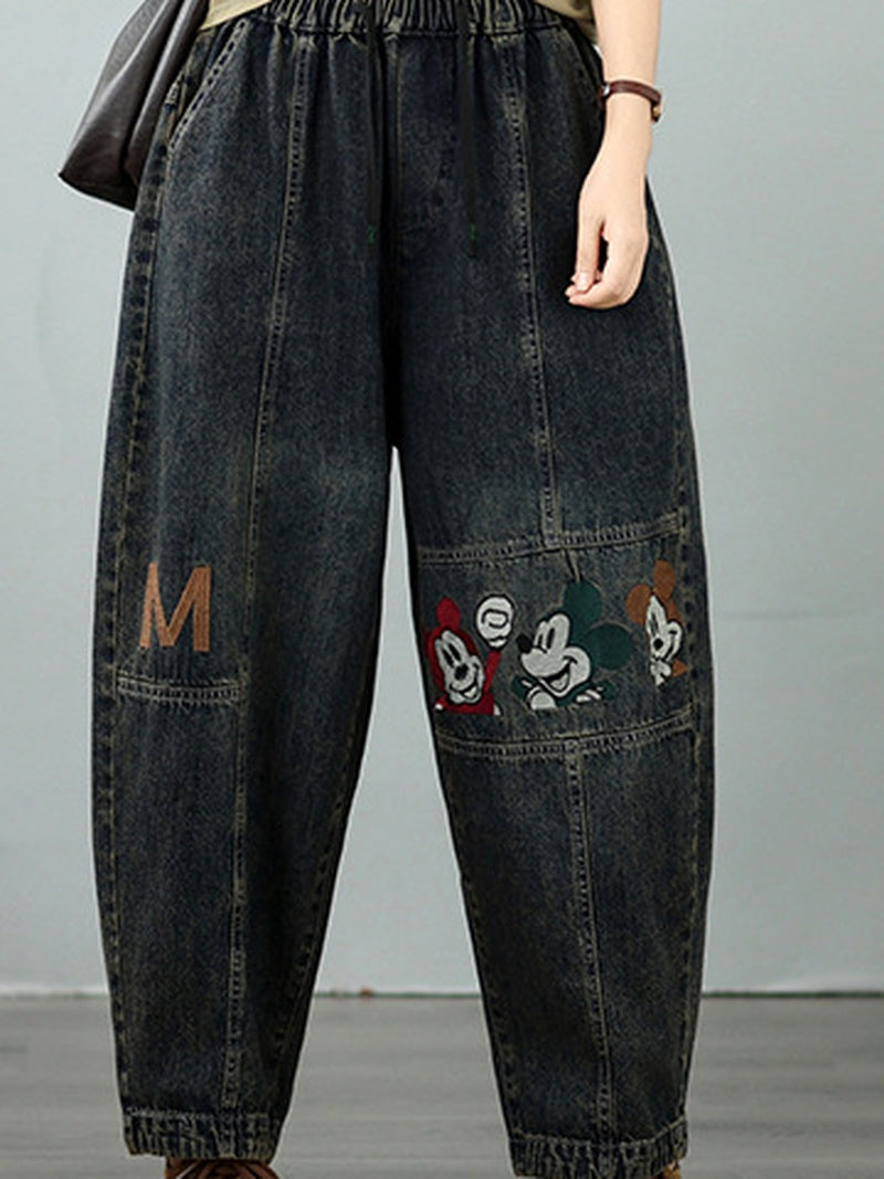 Sylish Weekend Embroidered Denim Harem Pants