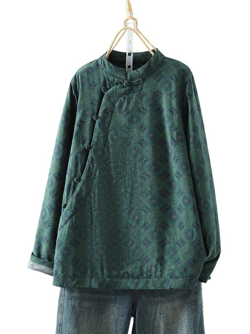 Retro Dreamy Style Fleece Lined Cotton Linen Coat for Women