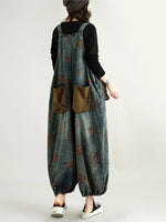 Retro Embroidered Reversible Denim Overalls for Women