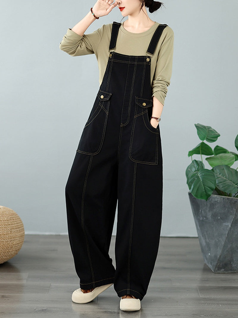 black wide-leg dungarees