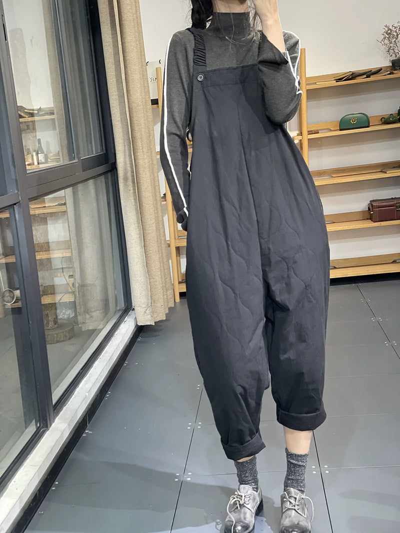 Style Loose Fit Quilted Overalls for Women, Plus Size Casual Winter Dungaree