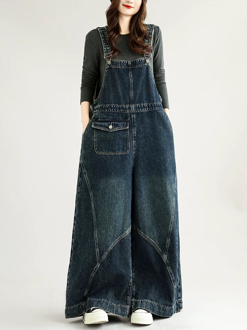 Retro Weekend Stylish Loose-Fit Denim Overalls