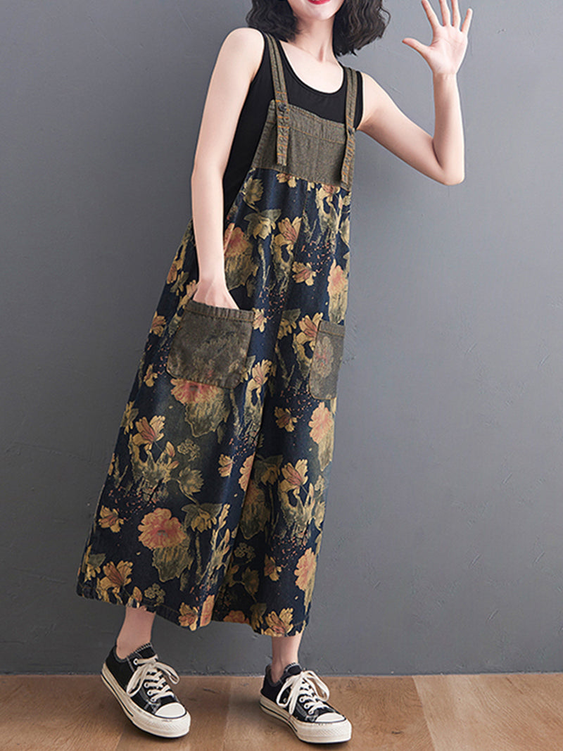 Comfortable printed denim dungarees