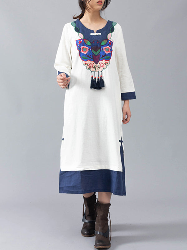 Debora Robe midi brodée florale contrastée avec des glands