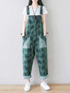 Dungarees cotton denim Printed ,vintage retro style overall, Adjustable straps, double side pockets, comfortable overall