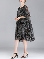 Abby Vintage Animal Print High Ciist Midi Dress