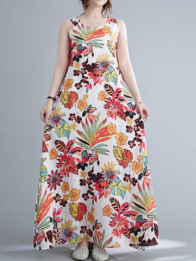 Sleeveless Cotton Floral A-Line Dress