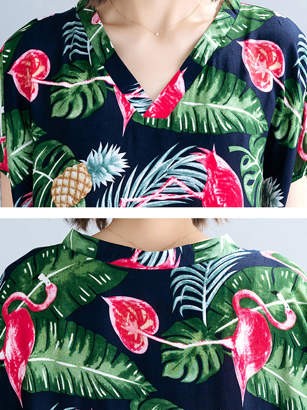 Feuilles de palmier et robe de Kaftan Flamingo Plus taille