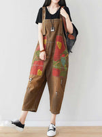 Dungarees cotton denim ripped jeans floral vintage retro style overall