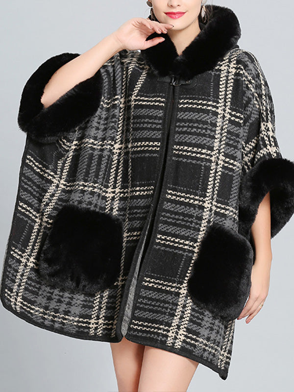 Feelfery Fluffery Plaid Impresión Cape Cardigan de talla grande