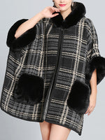 Feelfery Fluffery Plaid Impresión Cape Cardigan de talla grande