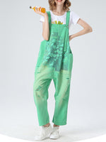 Dungarees cotton denim ripped jeans floral vintage retro style overall