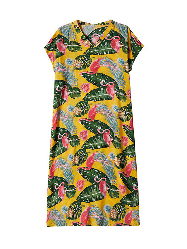 Feuilles de palmier et robe de Kaftan Flamingo Plus taille