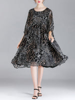 Abby Vintage Animal Print High Ciist Midi Dress