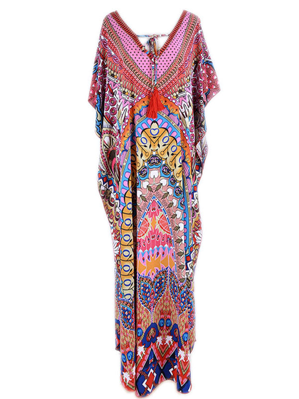 Mais uma vez, impressão abstrata, vestido maxi boêmio solto