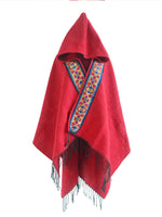 Cardigã de xale vermelho de emenda com encapuzado