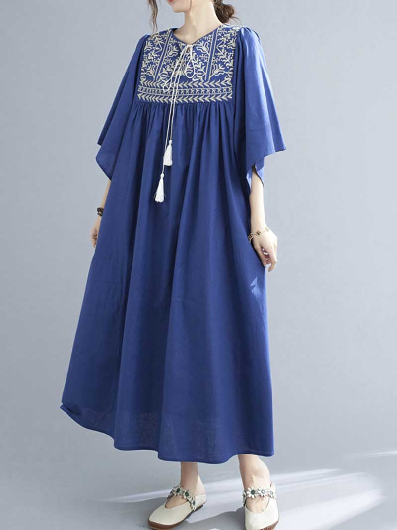 Embroidered Polyester  A-Line Dress