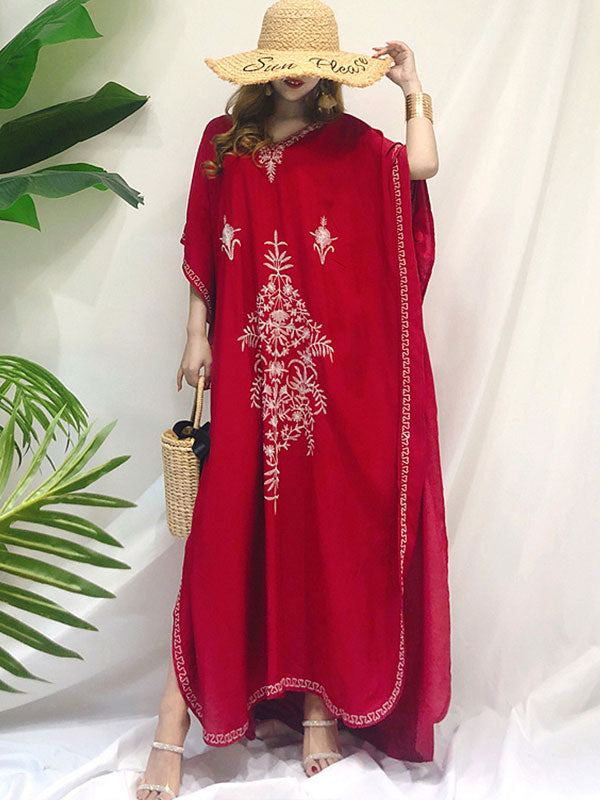 Carol ethnique brodée Bohemian Kaftan Robe