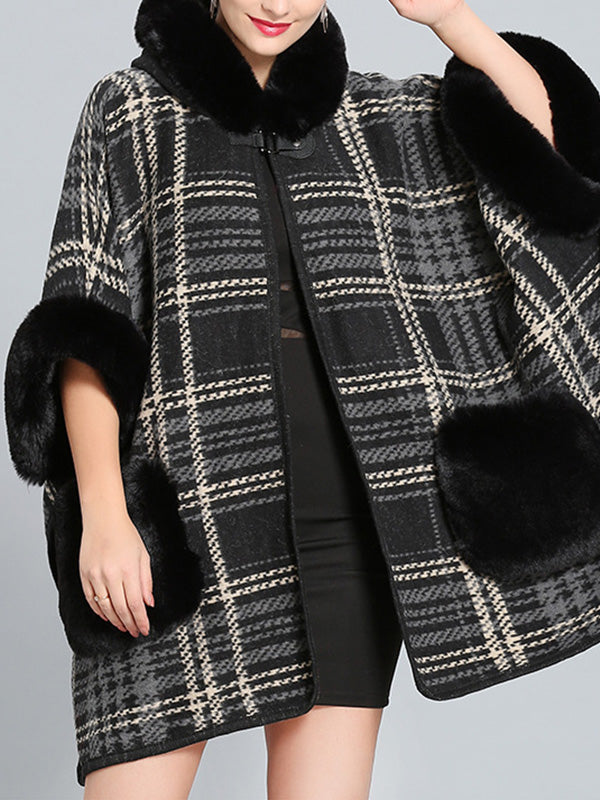 Feelfery Fluffery Plaid Impresión Cape Cardigan de talla grande