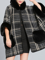 Feelfery Fluffery Plaid Impresión Cape Cardigan de talla grande