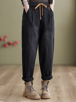 Jeans en tercio de invierno para mujeres Jeans engrosados ​​Pantalones del harén atados a la cintura