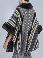 Stripe Bordeus pescoço fofo de plus size Cape Cardigan
