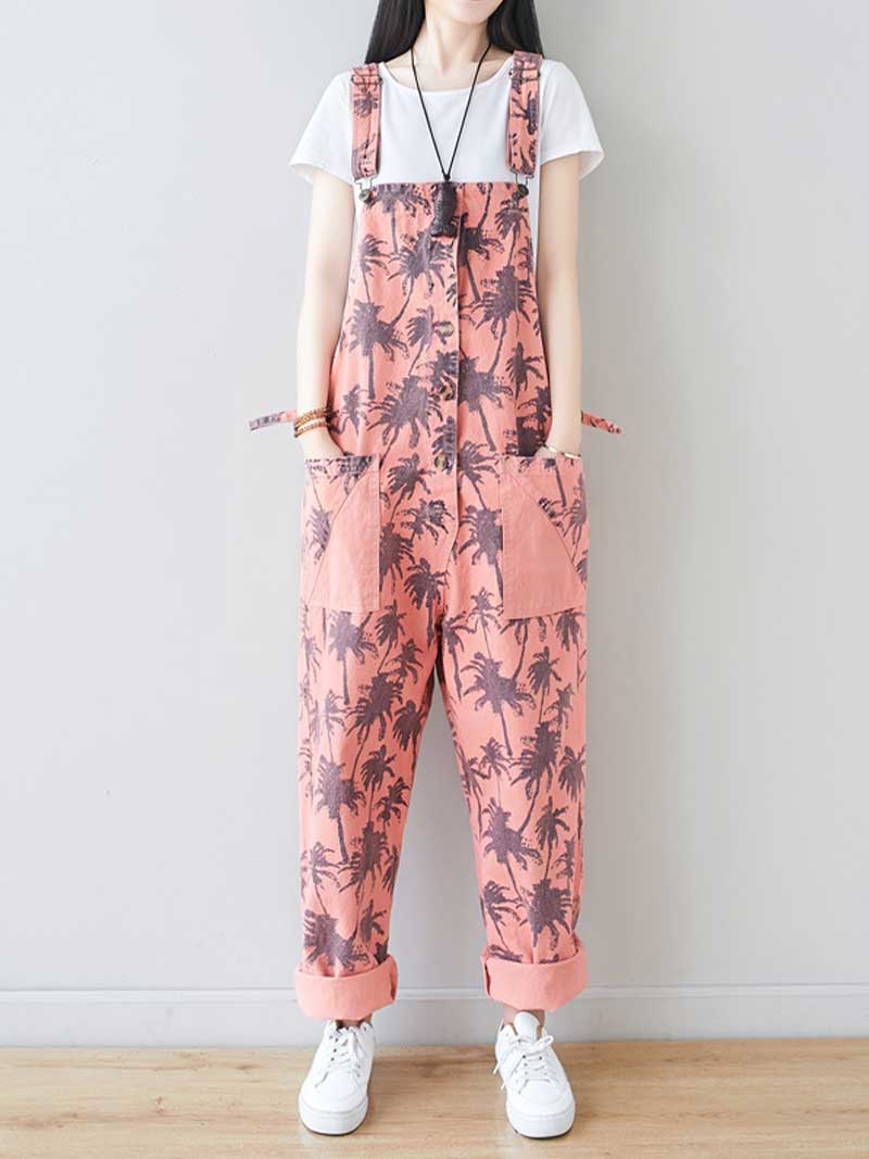 Dungarees cotton denim Printed ,vintage retro style overall, Adjustable straps, double side pockets, comfortable overall