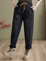 Jeans en tercio de invierno para mujeres Jeans engrosados ​​Pantalones del harén atados a la cintura