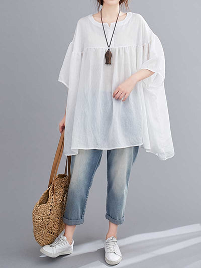 Evatrends Cotton Top, Summer wear, Doll sleeves, Plain top, Round Neck Wear With Jeans pant or Trouser