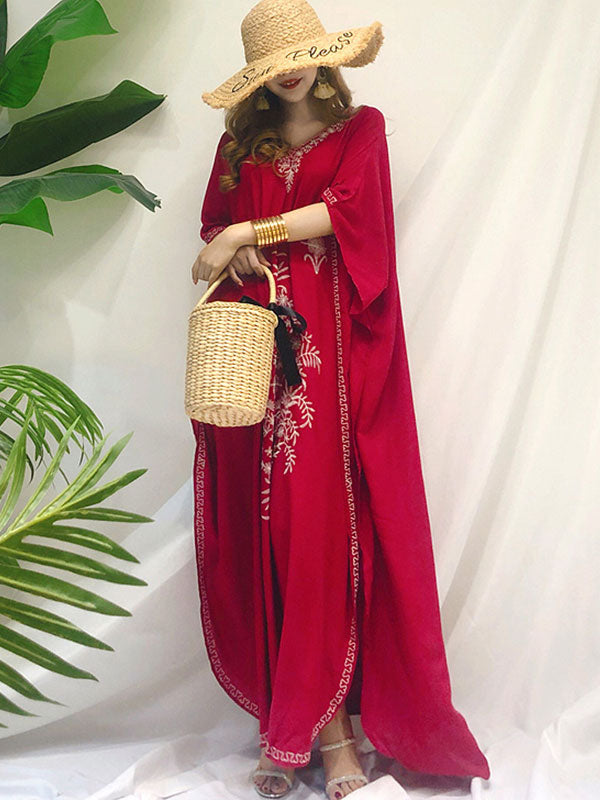 Carol ethnique brodée Bohemian Kaftan Robe