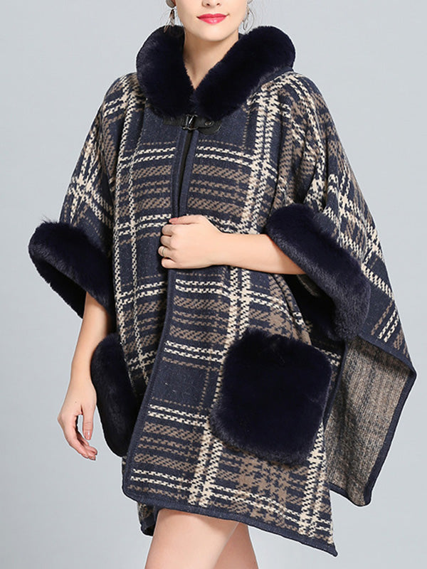 Feelfery Fluffery Plaid Impresión Cape Cardigan de talla grande