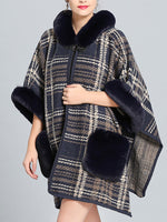 Feelfery Fluffery Plaid Impresión Cape Cardigan de talla grande