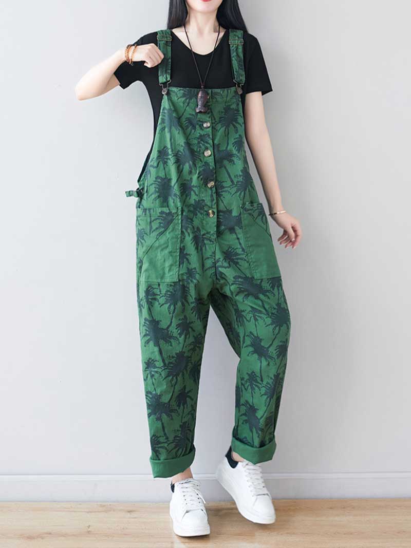 Dungarees cotton denim Printed ,vintage retro style overall, Adjustable straps, double side pockets, comfortable overall