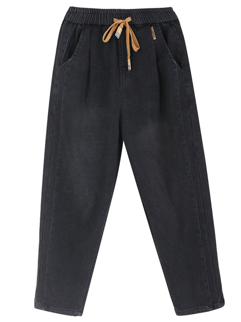 Jeans en tercio de invierno para mujeres Jeans engrosados ​​Pantalones del harén atados a la cintura