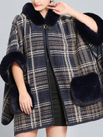Feelfery Fluffery Plaid Impresión Cape Cardigan de talla grande