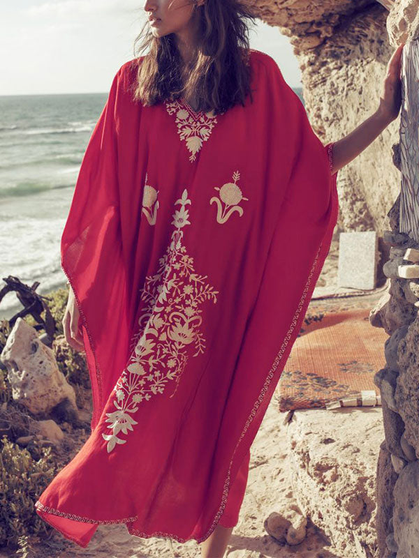 Carol ethnique brodée Bohemian Kaftan Robe