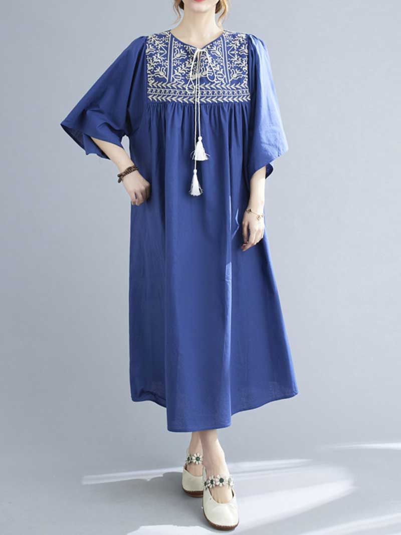 Embroidered Polyester  A-Line Dress