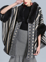 Stripe Bordeus pescoço fofo de plus size Cape Cardigan