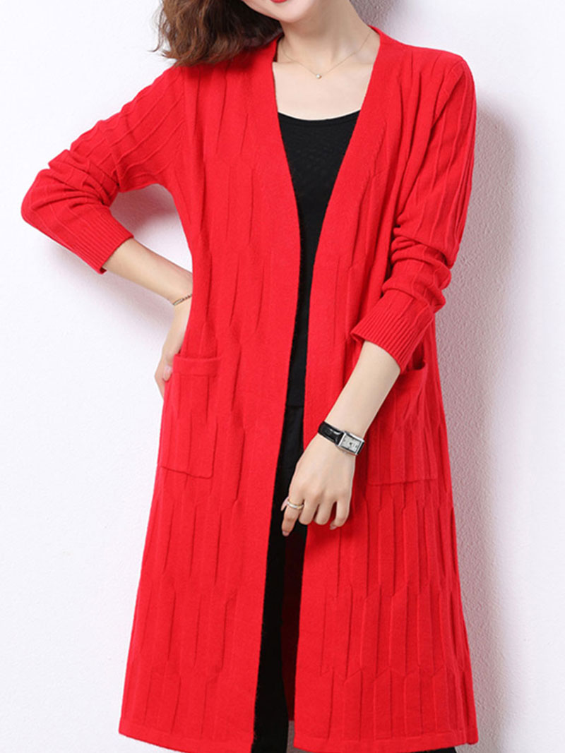Red Long knitted Cardigan