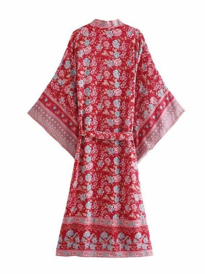 Evatrends cotton gown robe printed kimonos, Outerwear, Cotton, Nightwear, long kimono, Long Sleeves, loose fitting, Floral print, Belted, V-Collar