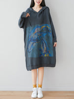 Vestido de moletom com capuz floral solto