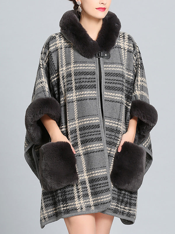 Feelfery Fluffery Plaid Impresión Cape Cardigan de talla grande