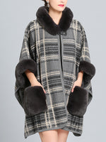 Feelfery Fluffery Plaid Impresión Cape Cardigan de talla grande