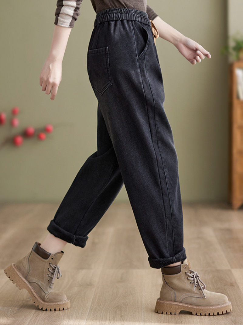 Jeans en tercio de invierno para mujeres Jeans engrosados ​​Pantalones del harén atados a la cintura