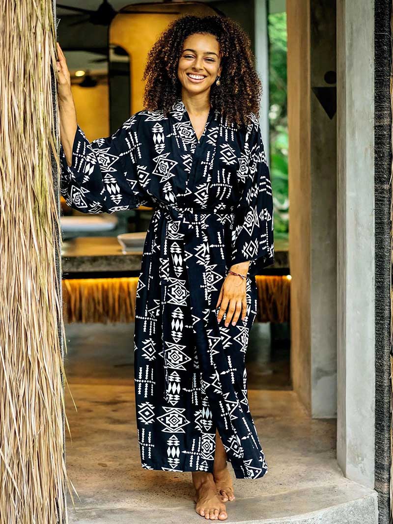 Evatrends cotton gown robe printed kimonos, Outerwear, Rayon 100%, Nightwear, long kimono, Board Sleeves, different color, loose fitting, Printed, fashionshow, kimono,