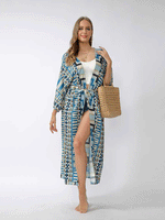 Evatrends cotton gown robe printed kimonos, Outerwear, polyester, Nightwear, long kimono, Board Sleeves, loose fitting, printed, Belted