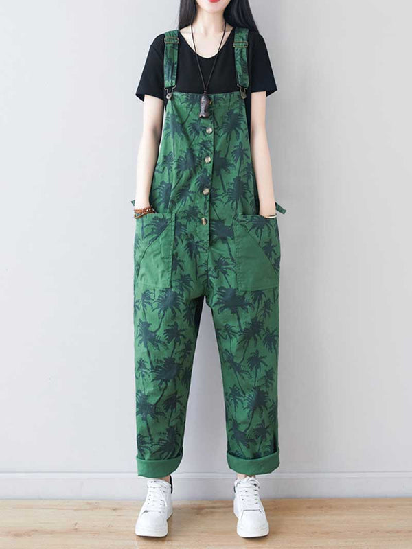 Dungarees cotton denim Printed ,vintage retro style overall, Adjustable straps, double side pockets, comfortable overall